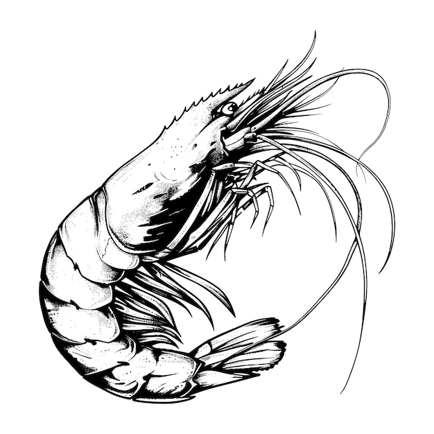 Shrimp outline monochrome drawing vector