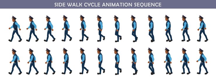 Vector sidewalk police walk cycle animation