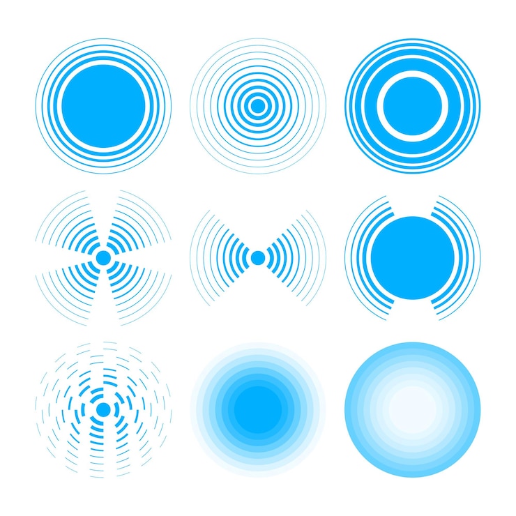 Vector signal concentric circles radar wave sonar sound waves isolated on white background