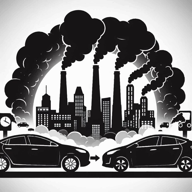 Vector silhouette car pollution vector poster for social media