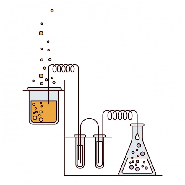 Silhouette color sections of chemical laboratory with an experiment in process