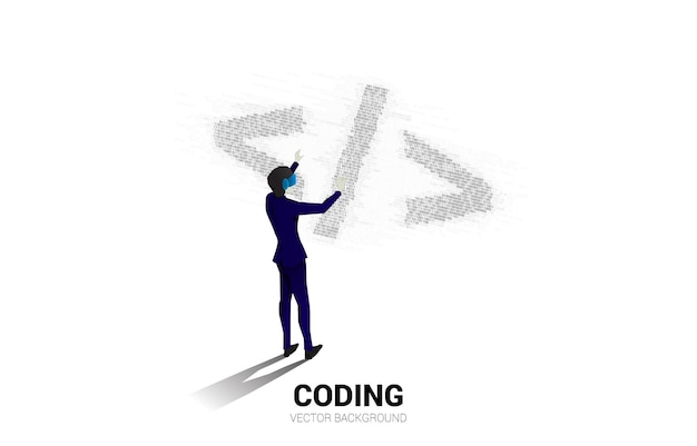 silhouette man wear vr glasses software development programming tag with one and zero digit matrix style concept of digital virtual reality technology and ar