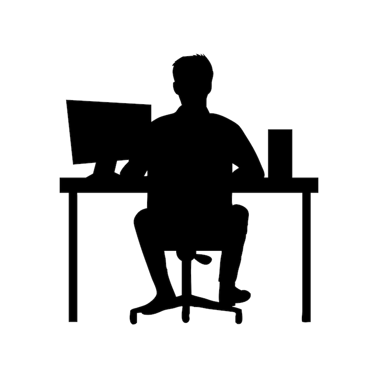 Vector silhouette of a man working on a laptop