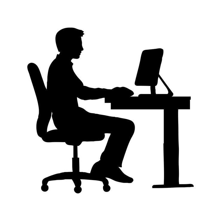 Vector silhouette of a person working on laptop vector icon
