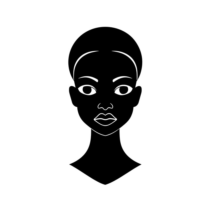 Vector silhouette of a young african woman with short hair on a plain white background