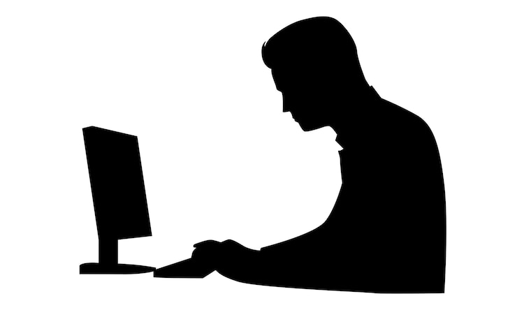 Vector silhouette of businessman with computer