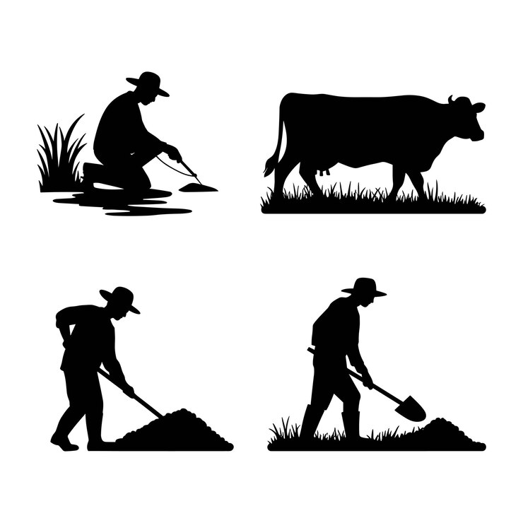 Vector silhouette of farmer engaged in agricultural activities vector illustration
