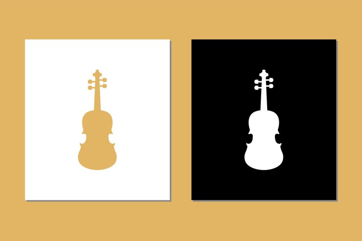 Vector silhouette of golden violin cello fiddle contrabass icon logo vector design illustration