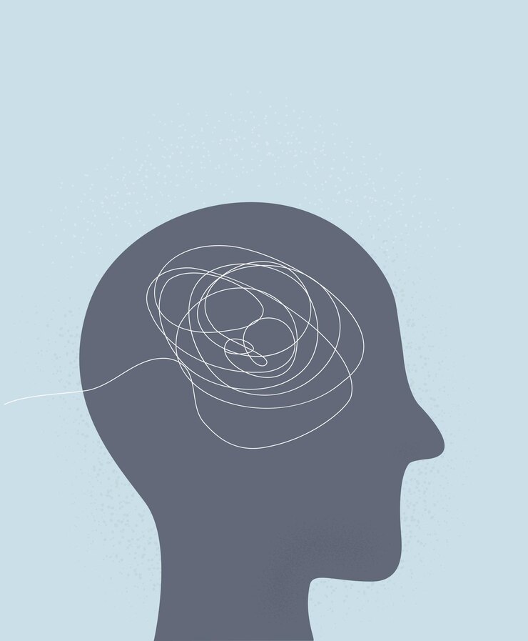 Vector silhouette of human head thoughts inner confusion difficulty mess chaotic mind