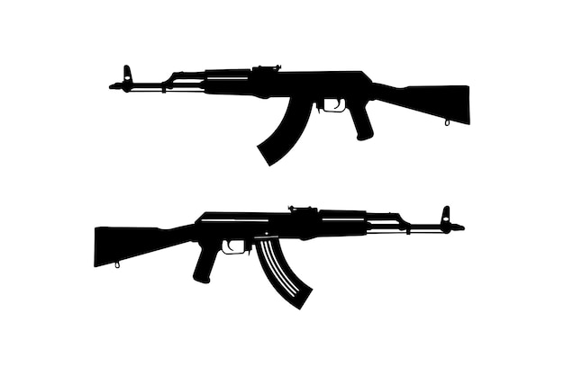 silhouette of two ak47 assault rifles vector icon