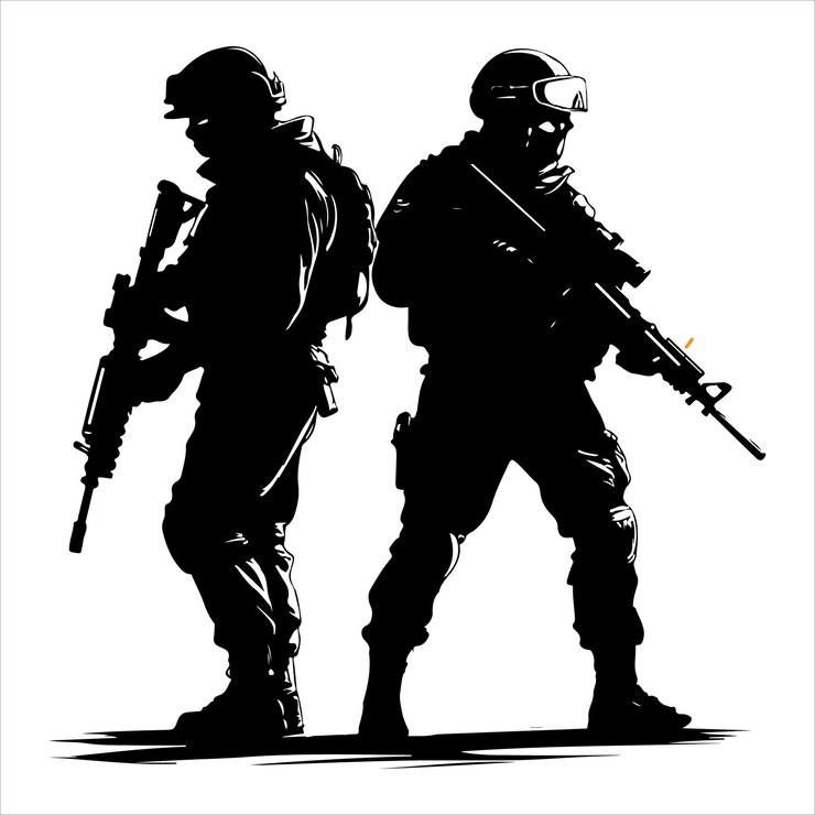 Silhouette of Two Armed Soldiers