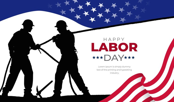 Vector silhouette workers with usa flag