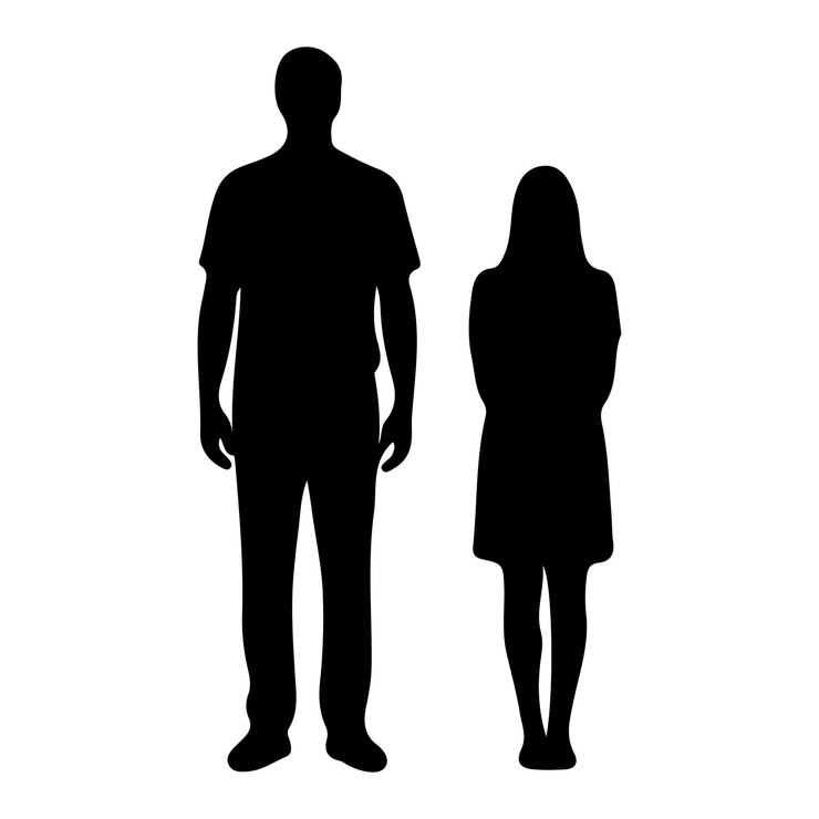 Silhouettes of a man and a woman standing side by side