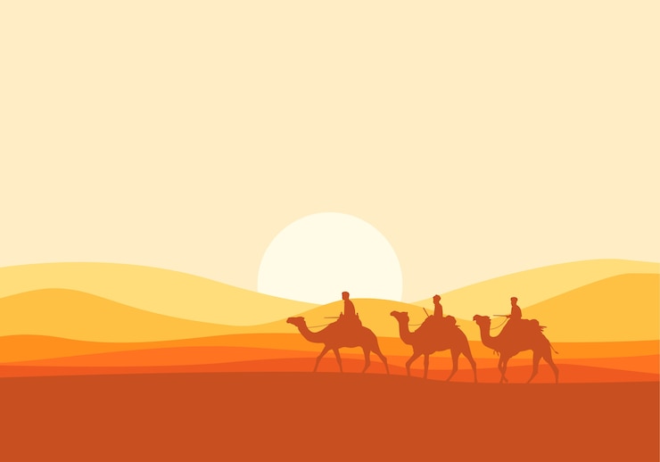 Vector silhouettes of camels 