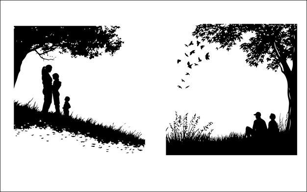 Silhouettes of families and individuals interacting together 2025