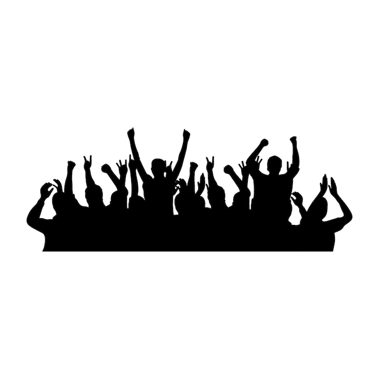 Silhouettes of people raising hands crowd watching music