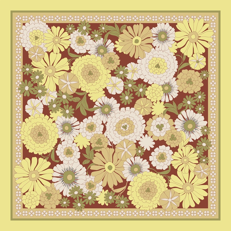 Vector silk scarf with wild flowers abstract seamless vector pattern with hand drawn floral elements