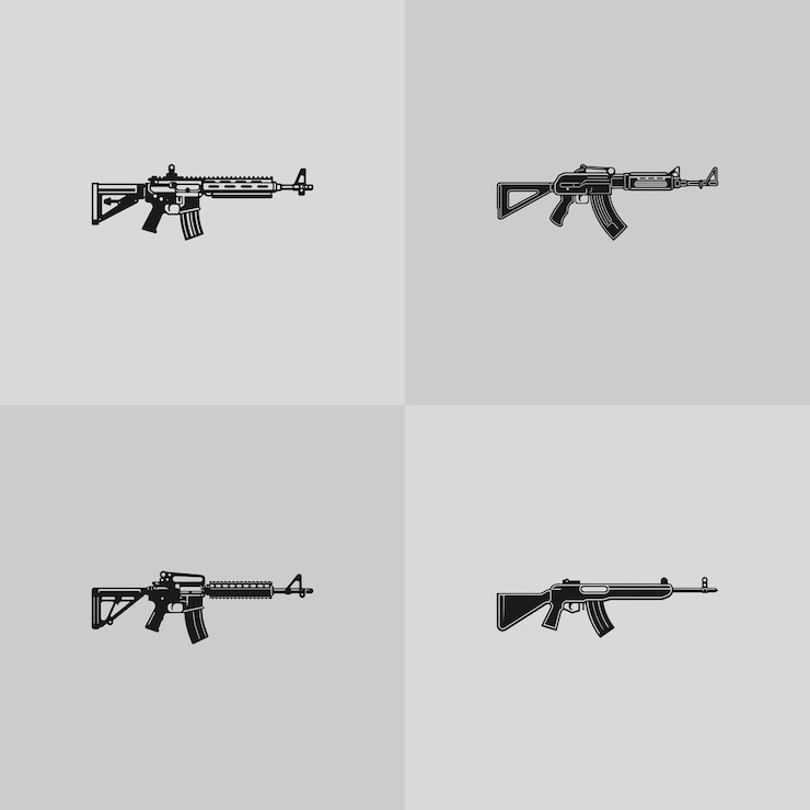 Vector siluet ikon senjata set senapan otomatis