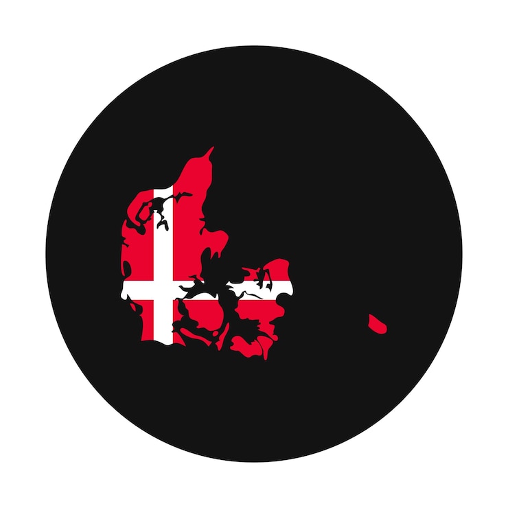 Vector siluet peta denmark dengan bendera dengan latar belakang hitam