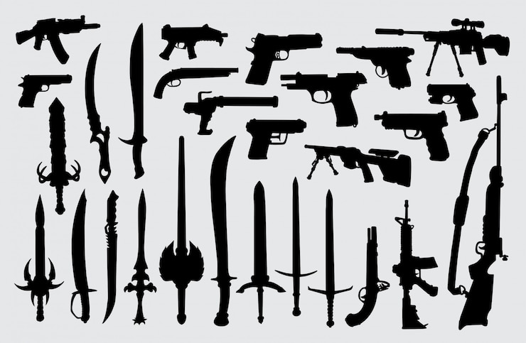 Vector siluet senjata, pistol, pedang