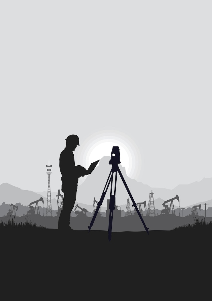 Vector siluet vektor pompa angguk minyak ilustrasi jack up drilling rig untuk latar belakang