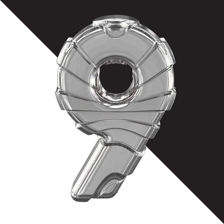 Vector silver 3d symbol with straps number 9