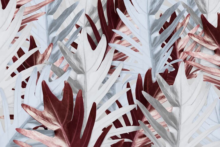 Vector silver and copper palm leaf patterned background