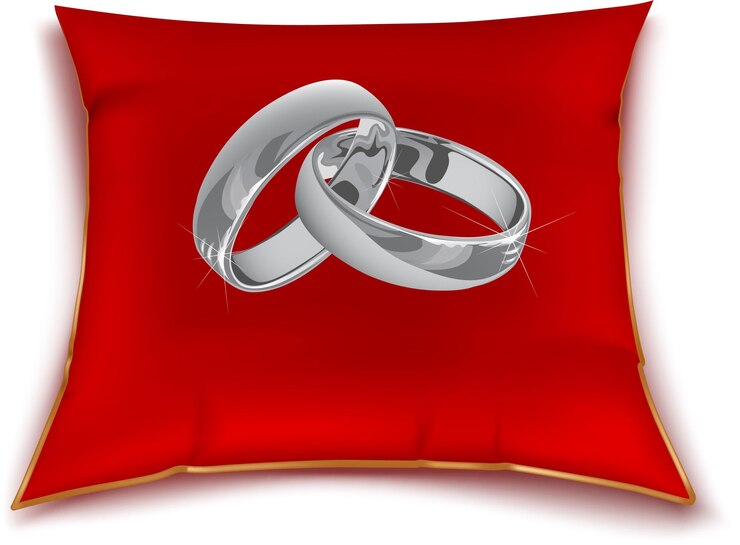 Vector silver ring with red small pillow vector
