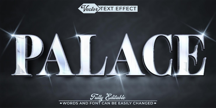 Vector silver shiny palace vector editable text effect template