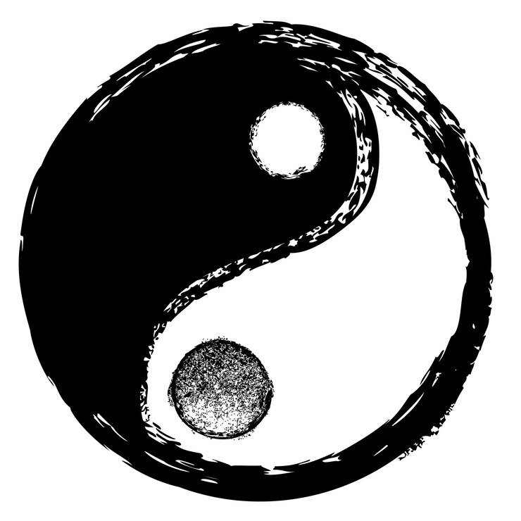 Simbol sederhana vektor yin yang krayon yang diisolasi pada warna putih