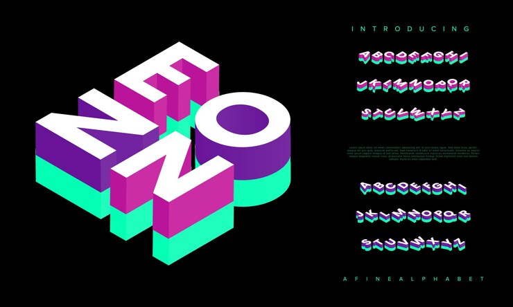 Vector simple 3d isometric modern font alphabet typeface