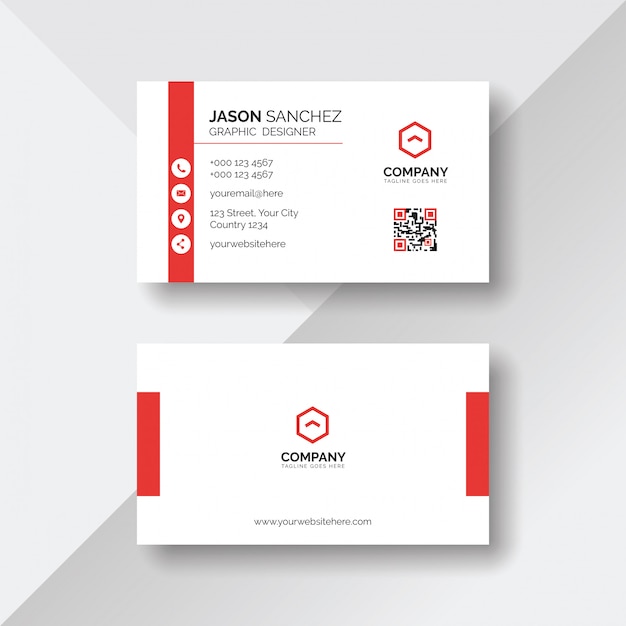 Simple and clean white business card with red details