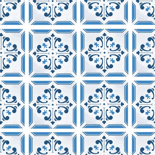 Simple blue Mediterranean tiles seamless pattern background