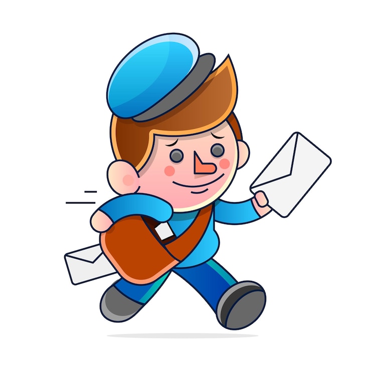 Vector simple cartoon of a postman running delivering mail