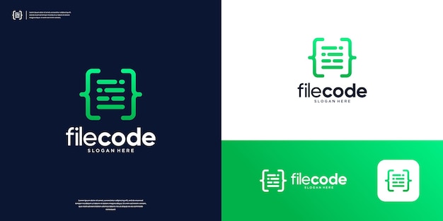 simple coding with document icon logo design template