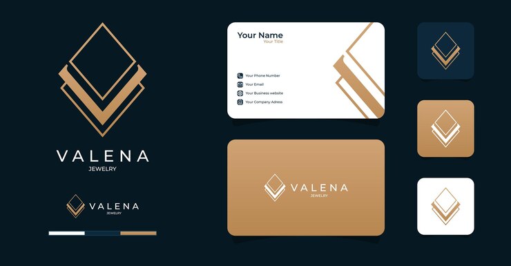 Simple elegant letter v logo and business card template for jewelry premium vector