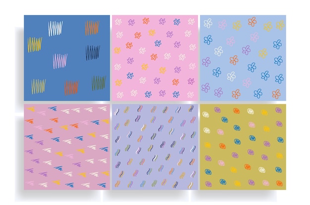 simple handdrawn vector seamless patterns background set
