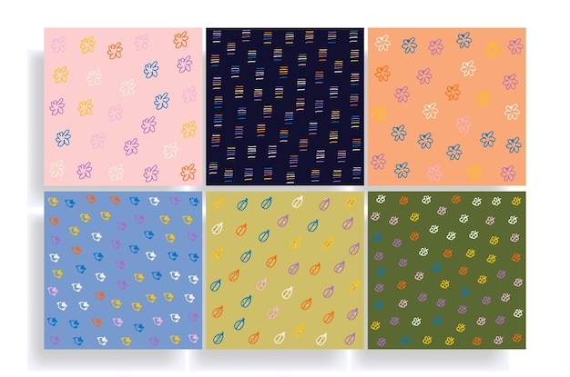 simple handdrawn vector seamless patterns background set