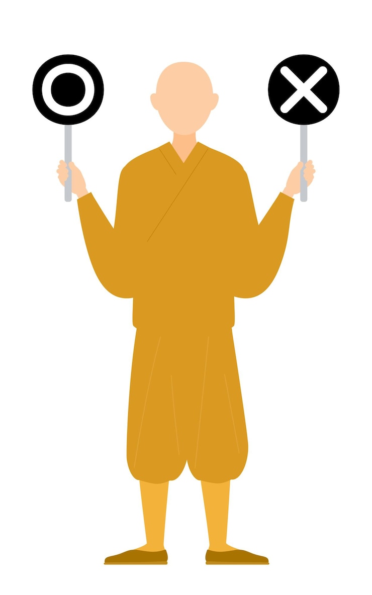 Vector simple illustration of a buddhist monk holding a marubatu stick