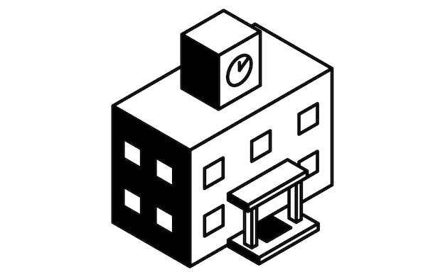 Simple line drawing of school building icon isometric illustration