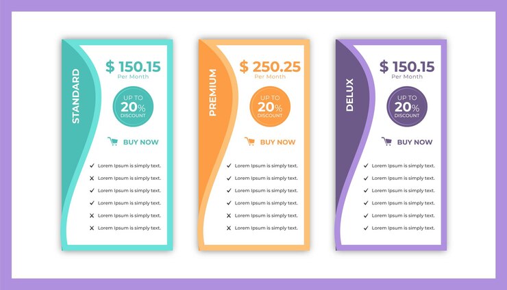 Simple pricing table with soft colour design template