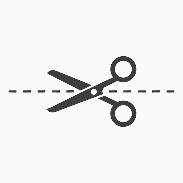 simple scissors icon with dashed line for cutting