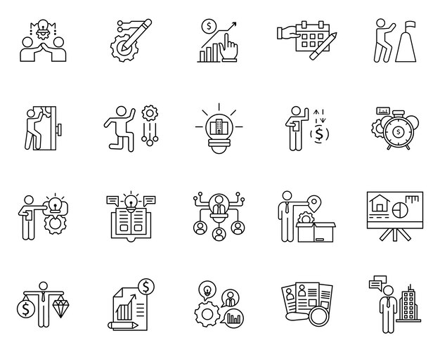 simple set of business elements related vector line icons