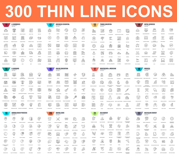 Vector simple set of vector thin line icons