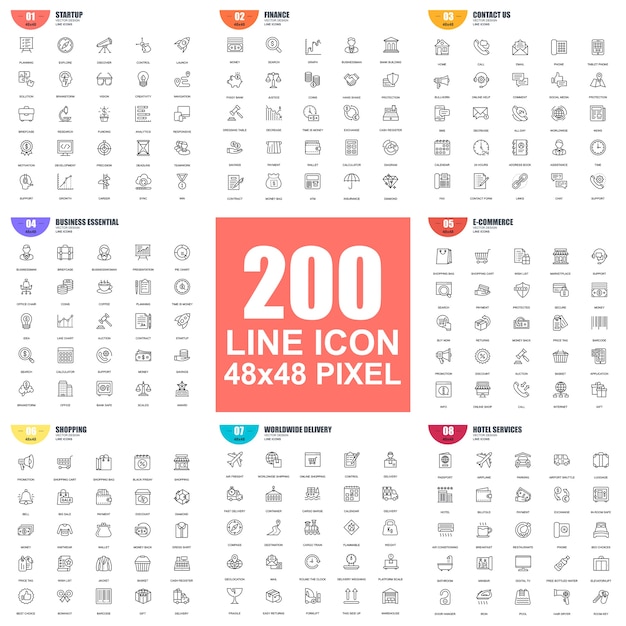 Simple set of vector thin line icons