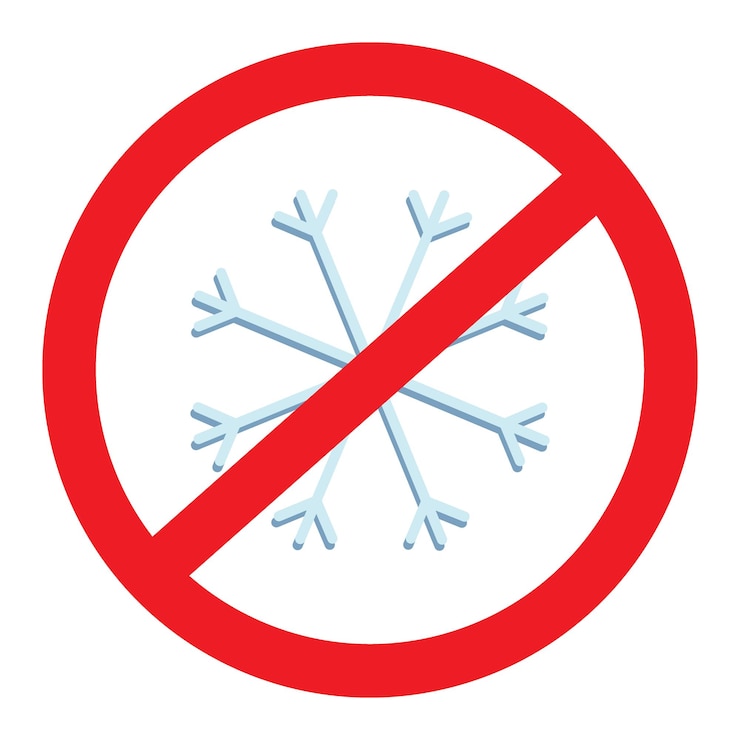 Simple Snowflake in a minimalist style in trendy winter blue tones under a prohibition sign Isolate