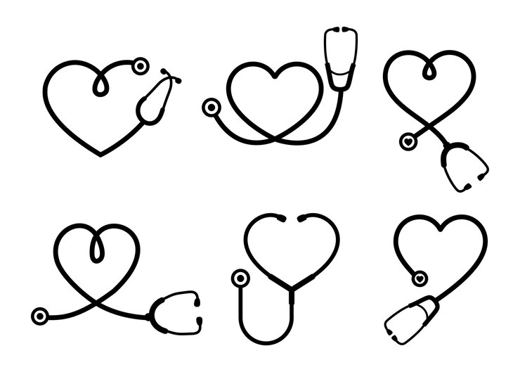 Simple stethoscope icon with heart shape Health and medicine icons Isolated vector illustration