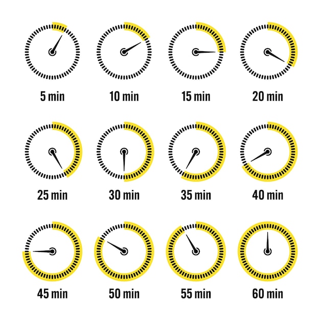 Simple stopwatch icons colorful chronometer time counter with dial countdown timer showing hours and