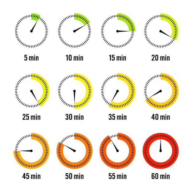 Simple stopwatch icons colorful chronometer time counter with dial countdown timer showing hours and