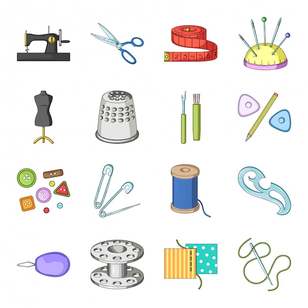Sing tool  cartoon set icon.  fashion tailor . Isolated cartoon set icon sewing tool.